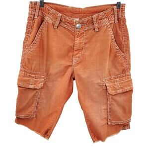True Religion Anthony Cuff Off Orange Corduroy Frayed Cargo Shorts Men's Size 33